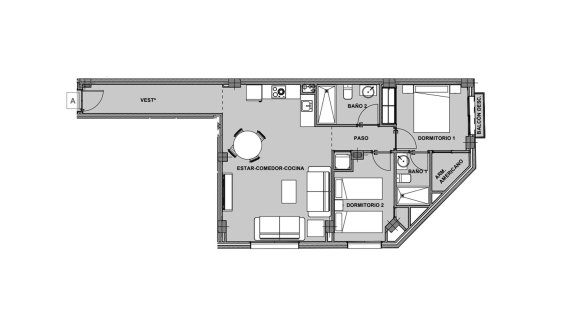 Планировка квартиры 2 спальни в ЖК Alegria Alicante III Jazmin № 3 (2D)